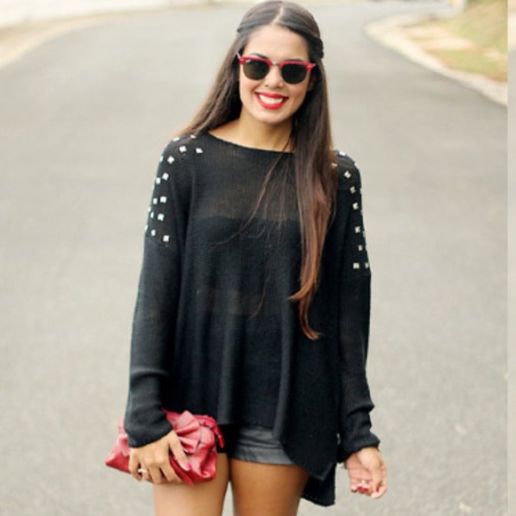 Nollie Black Oversized Studded Sweater - Picture 2 of 7